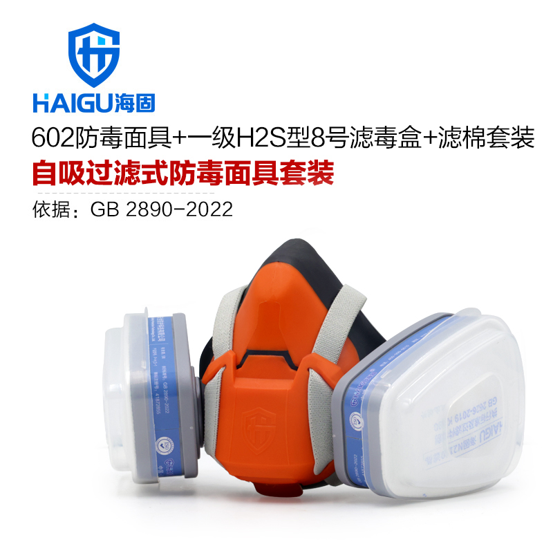 海固HG-602半面罩+P-H2S-1濾毒盒+濾棉+T形濾棉蓋 防塵毒套裝